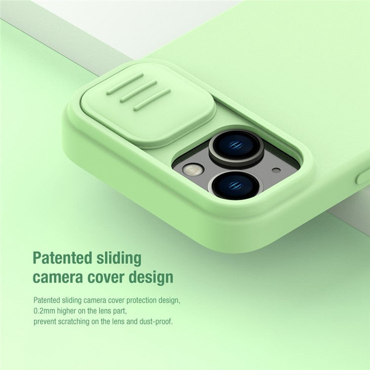 NILLKIN-For-iPhone-14-/-iPhone-13-Soft-Liner-Phone-Case-Anti-scratch-PC-+-Silicone-Cover-with-Slide-Camera-Protection---Green