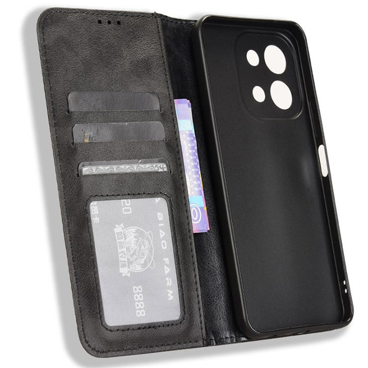 For vivo Y28 4G Case PU Leather Retro Magnetic Closing Drop-proof Phone Cover - Black