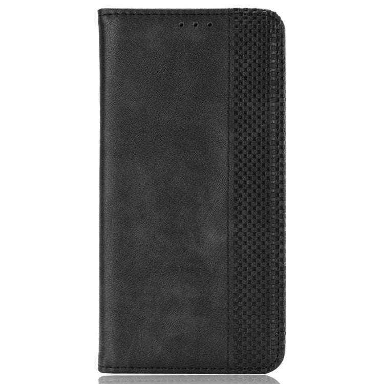 For vivo Y28 4G Case PU Leather Retro Magnetic Closing Drop-proof Phone Cover - Black