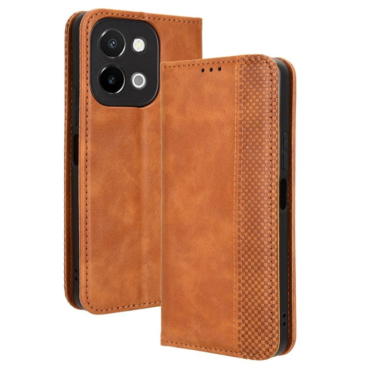 For vivo Y28 4G Case PU Leather Retro Magnetic Closing Drop-Proof Phone Cover - Brown