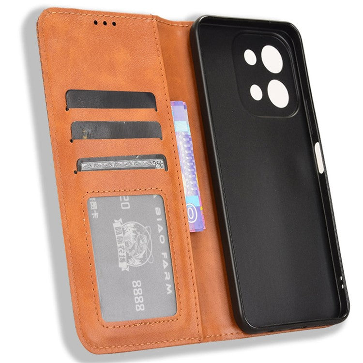 For vivo Y28 4G Case PU Leather Retro Magnetic Closing Drop-Proof Phone Cover - Brown