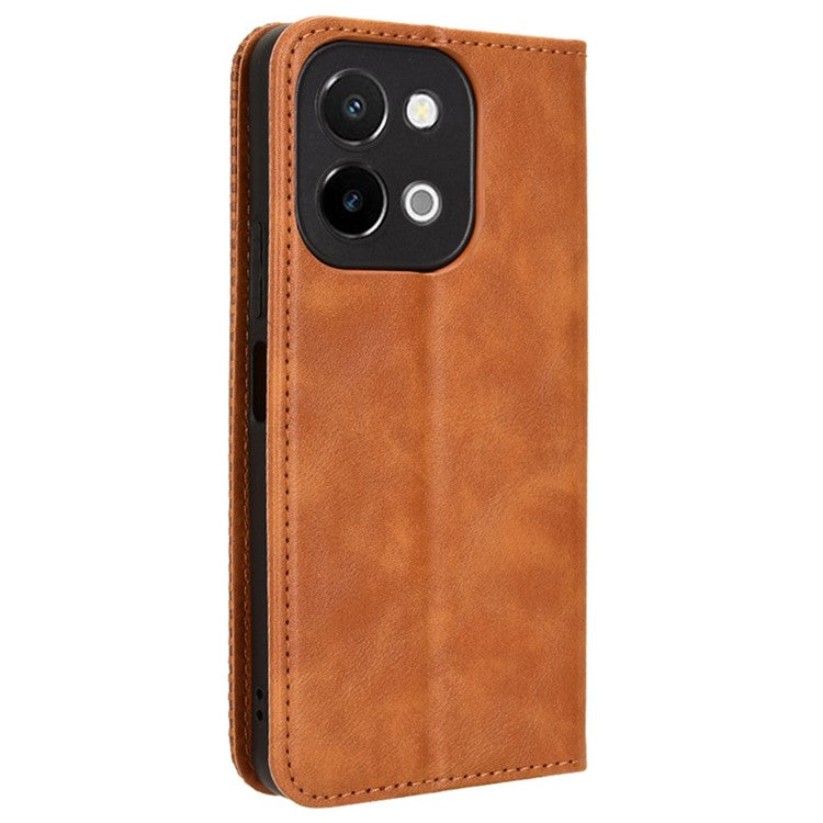 For vivo Y28 4G Case PU Leather Retro Magnetic Closing Drop-Proof Phone Cover - Brown