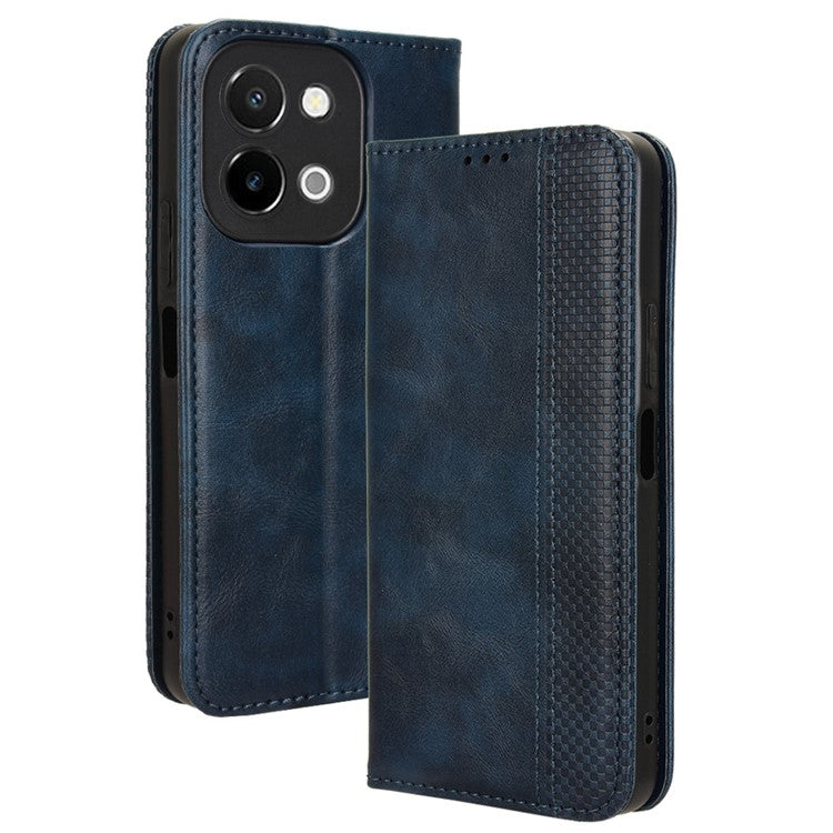 For vivo Y28 4G Case PU Leather Retro Magnetic Closing Drop-proof Phone Cover - Blue