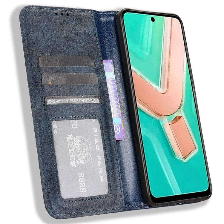 For vivo Y28 4G Case PU Leather Retro Magnetic Closing Drop-proof Phone Cover - Blue