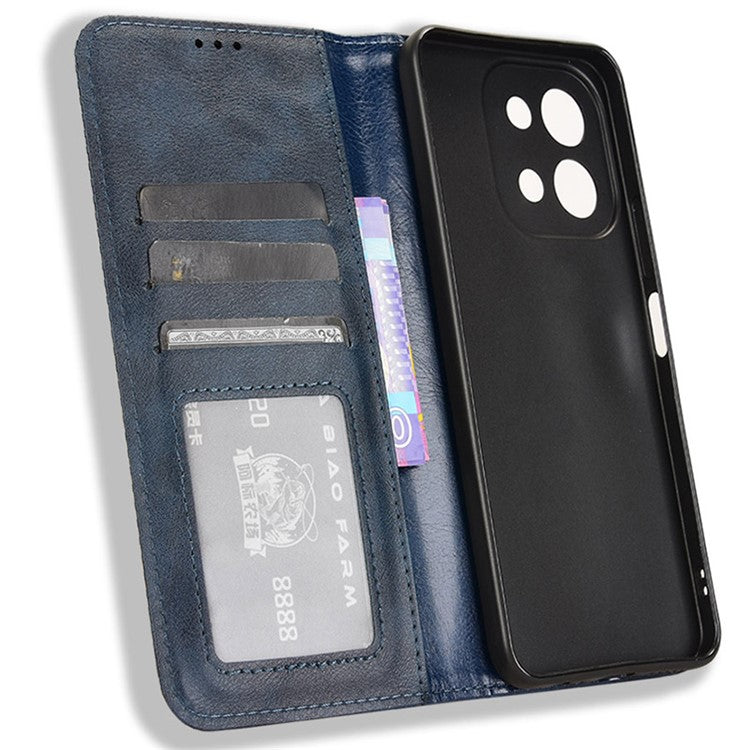 For vivo Y28 4G Case PU Leather Retro Magnetic Closing Drop-proof Phone Cover - Blue