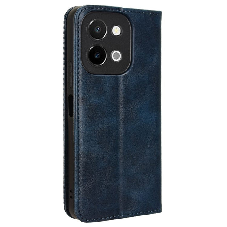 For vivo Y28 4G Case PU Leather Retro Magnetic Closing Drop-proof Phone Cover - Blue