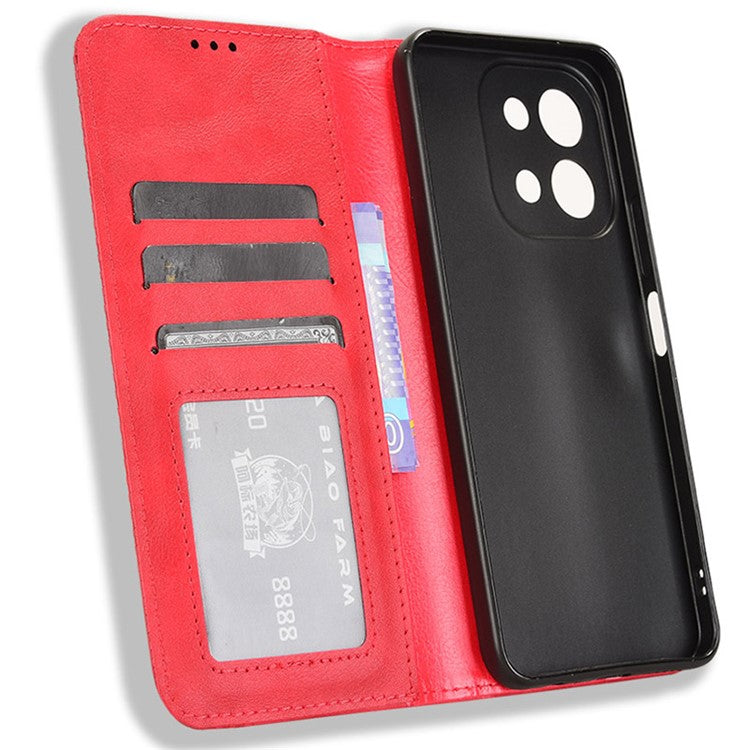 For vivo Y28 4G Case PU Leather Retro Magnetic Closing Drop-proof Phone Cover - Red