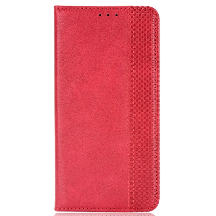 For vivo Y28 4G Case PU Leather Retro Magnetic Closing Drop-proof Phone Cover - Red