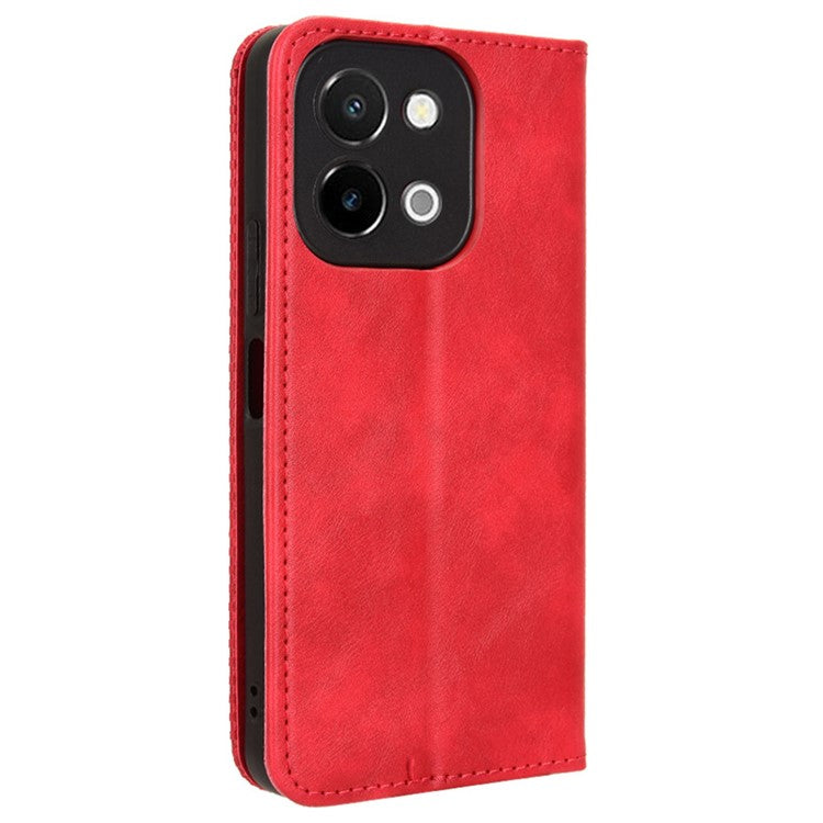 For vivo Y28 4G Case PU Leather Retro Magnetic Closing Drop-proof Phone Cover - Red