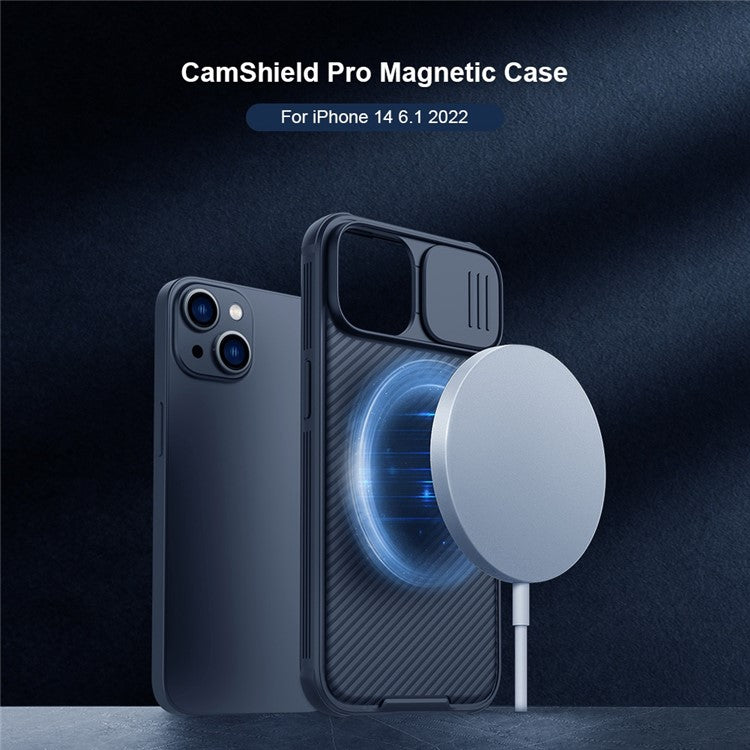 NILLKIN-CamShield-Pro-Series-for-iPhone-14-/-iPhone-13-Magnetic-Phone-Case-Hard-PC-Soft-TPU-Scratch-Resistant-Non-Slip-Phone-Protector-with-Slide-Camera-Lens-Cover---Black