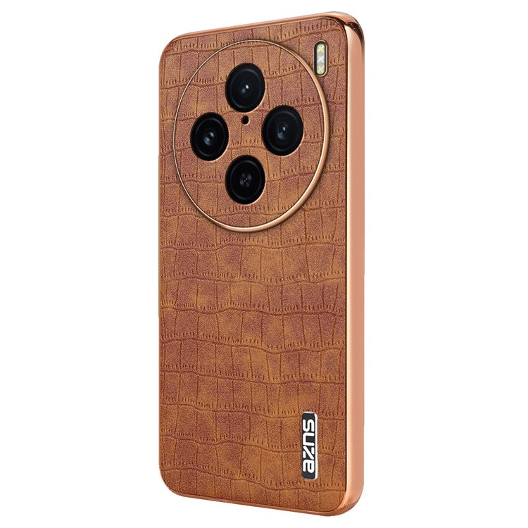 AZNS For vivo X100 Pro 5G / X100s Pro 5G Case Leather+TPU Phone Cover Electroplating Edge - Brown