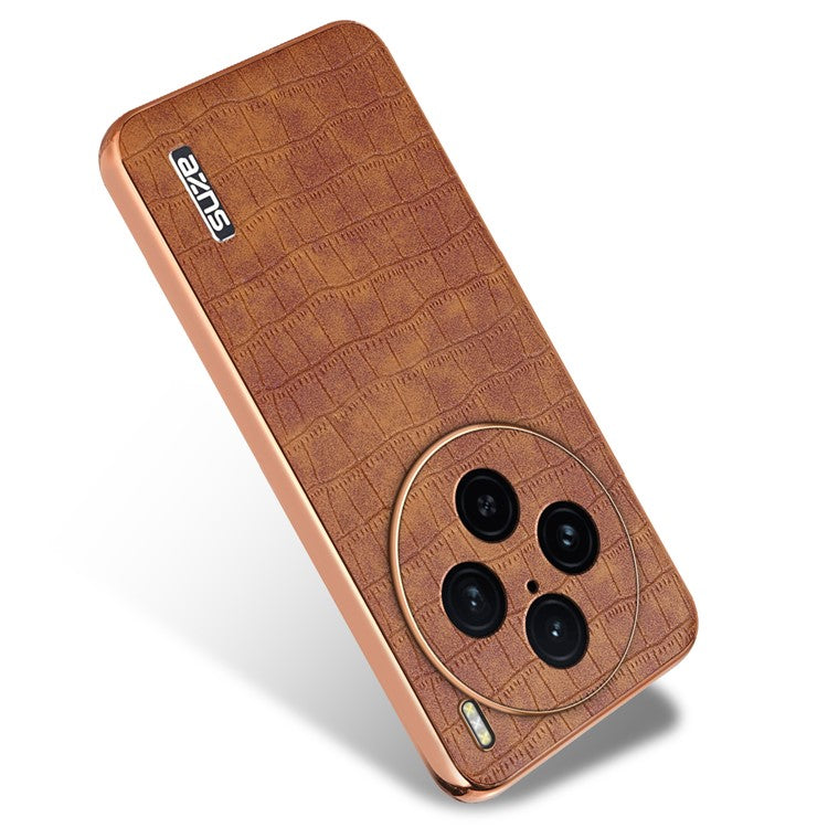 AZNS For vivo X100 Pro 5G / X100s Pro 5G Case Leather+TPU Phone Cover Electroplating Edge - Brown