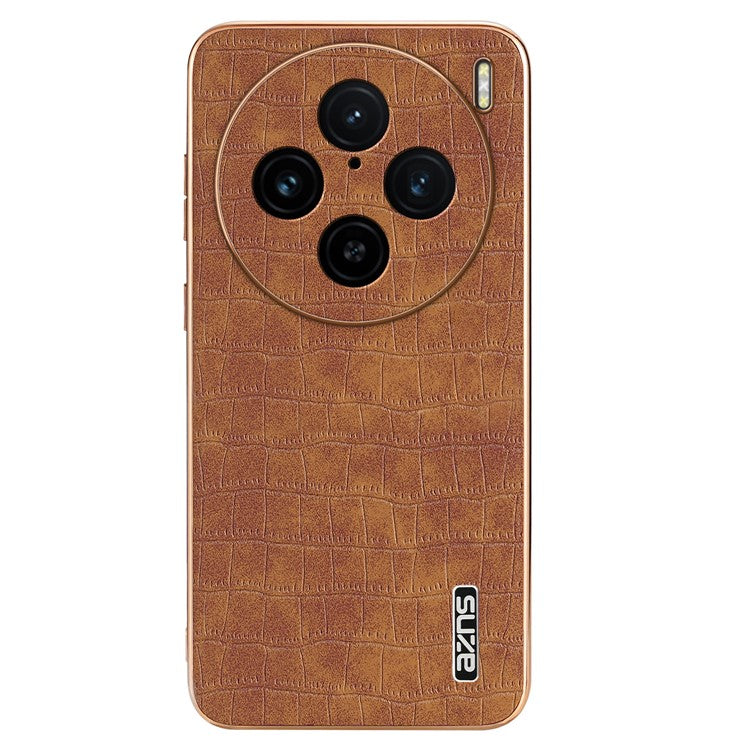 AZNS For vivo X100 Pro 5G / X100s Pro 5G Case Leather+TPU Phone Cover Electroplating Edge - Brown