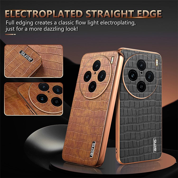 AZNS For vivo X100 Pro 5G / X100s Pro 5G Case Leather+TPU Phone Cover Electroplating Edge - Brown