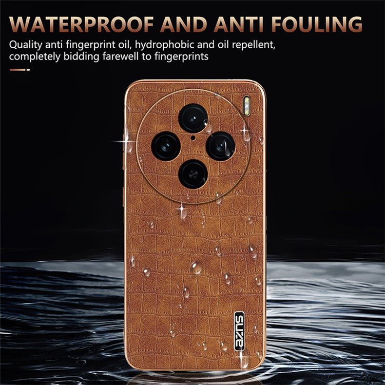 AZNS For vivo X100 Pro 5G / X100s Pro 5G Case Leather+TPU Phone Cover Electroplating Edge - Brown