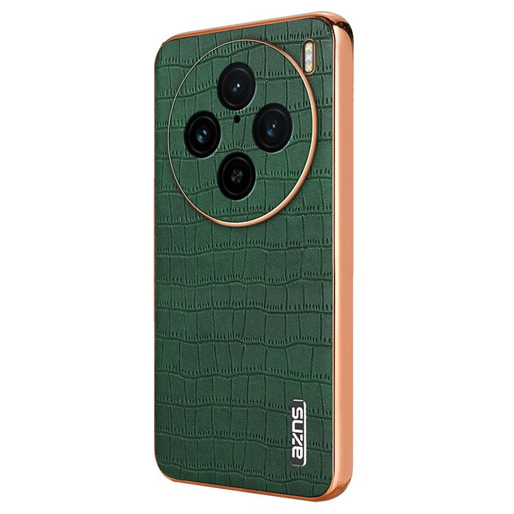 AZNS For vivo X100 Pro 5G / X100s Pro 5G Case Leather+TPU Phone Cover Electroplating Edge - Green