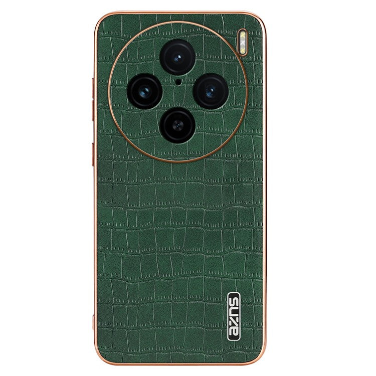 AZNS For vivo X100 Pro 5G / X100s Pro 5G Case Leather+TPU Phone Cover Electroplating Edge - Green