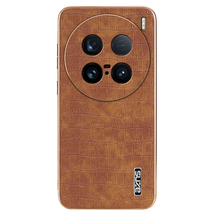 AZNS For vivo X100 Ultra 5G Case PU Leather Crocodile Texture Back Cover - Brown