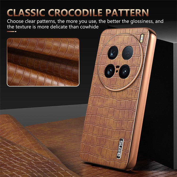 AZNS For vivo X100 Ultra 5G Case PU Leather Crocodile Texture Back Cover - Brown