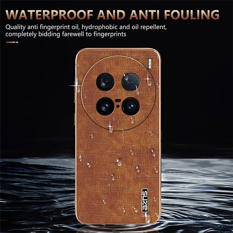 AZNS For vivo X100 Ultra 5G Case PU Leather Crocodile Texture Back Cover - Brown