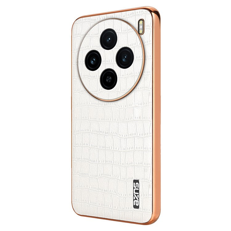 AZNS For vivo X100 5G Case Leather+TPU Electroplating Phone Cover Crocodile Texture - White