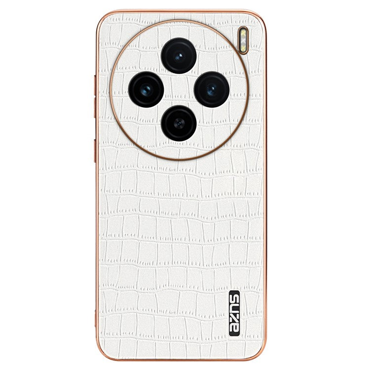 AZNS For vivo X100 5G Case Leather+TPU Electroplating Phone Cover Crocodile Texture - White