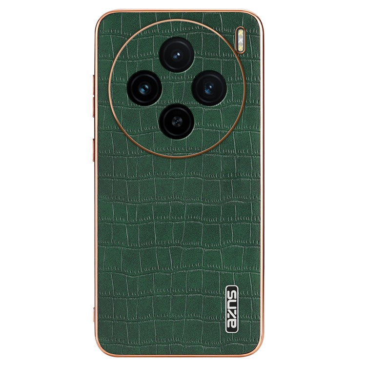 AZNS For vivo X100 5G Case Leather+TPU Electroplating Phone Cover Crocodile Texture - Green