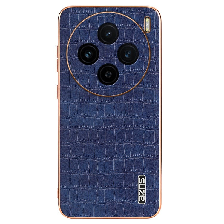 AZNS For vivo X100 5G Case Leather+TPU Electroplating Phone Cover Crocodile Texture - Blue