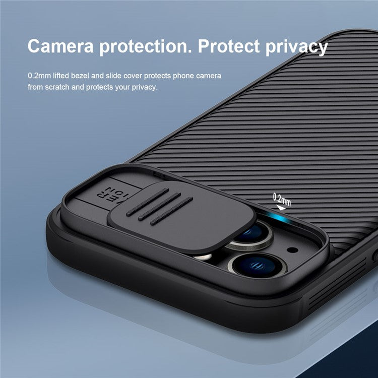 NILLKIN-CamShield-Pro-Series-for-iPhone-14-/-iPhone-13-Slide-Camera-Protection-Phone-Case-Anti-drop-Hybrid-TPU-+-PC-Back-Cover---Black