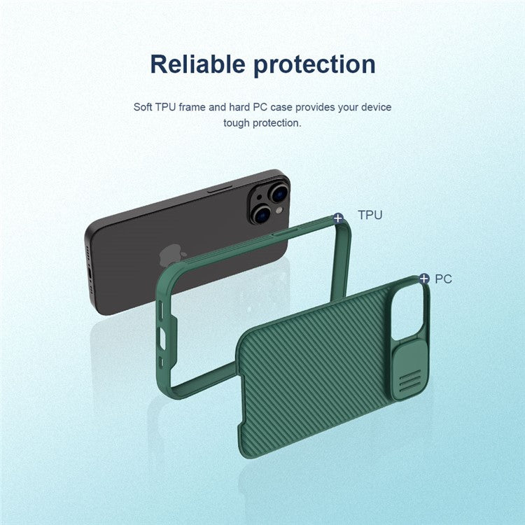 NILLKIN-CamShield-Pro-Series-for-iPhone-14-/-iPhone-13-Slide-Camera-Protection-Phone-Case-Anti-drop-Hybrid-TPU-+-PC-Back-Cover---Green