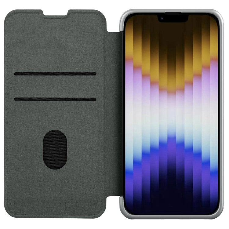 NILLKIN-Qin-Pro-Series-for-iPhone-14-/-iPhone-13-Full-Protection-Phone-Case-with-Sliding-Lens-Cover-PU-Leather-Phone-Shell-Card-Holder---Grey