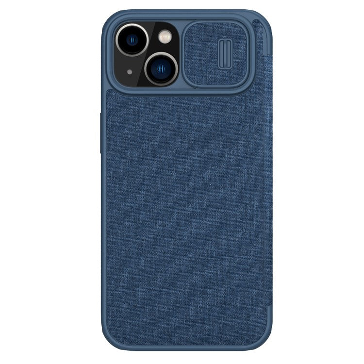 NILLKIN-Qin-Pro-Series-for-iPhone-14-/-iPhone-13-Full-Protection-Phone-Case-with-Sliding-Lens-Cover-PU-Leather-Phone-Shell-Card-Holder---Blue