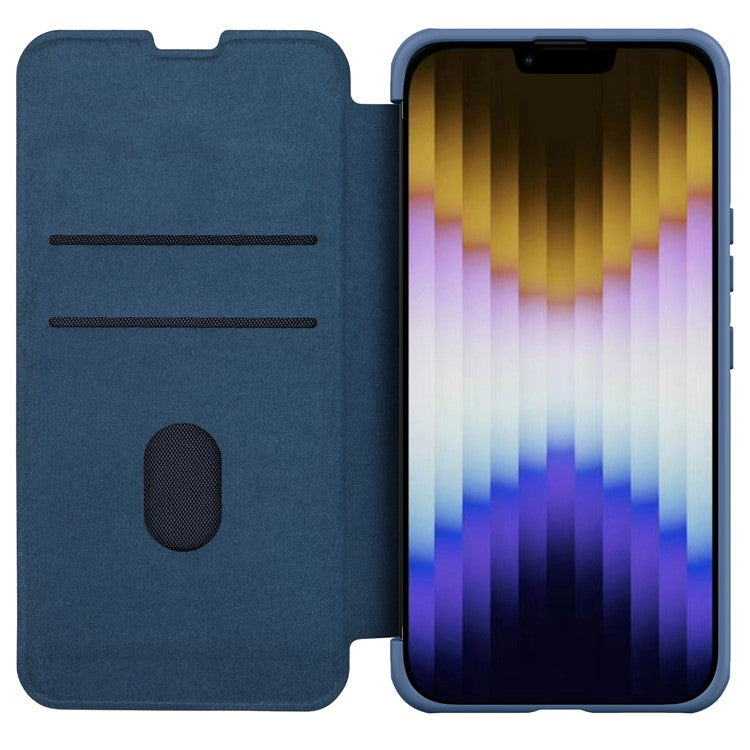 NILLKIN-Qin-Pro-Series-for-iPhone-14-/-iPhone-13-Full-Protection-Phone-Case-with-Sliding-Lens-Cover-PU-Leather-Phone-Shell-Card-Holder---Blue