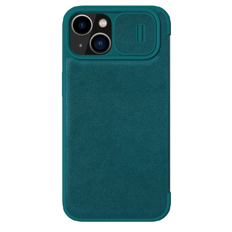 NILLKIN-Qin-Pro-Series-for-iPhone-14-/-iPhone-13-Full-Protection-Phone-Case-with-Sliding-Lens-Cover-PU-Leather-Phone-Shell-Card-Holder---Green