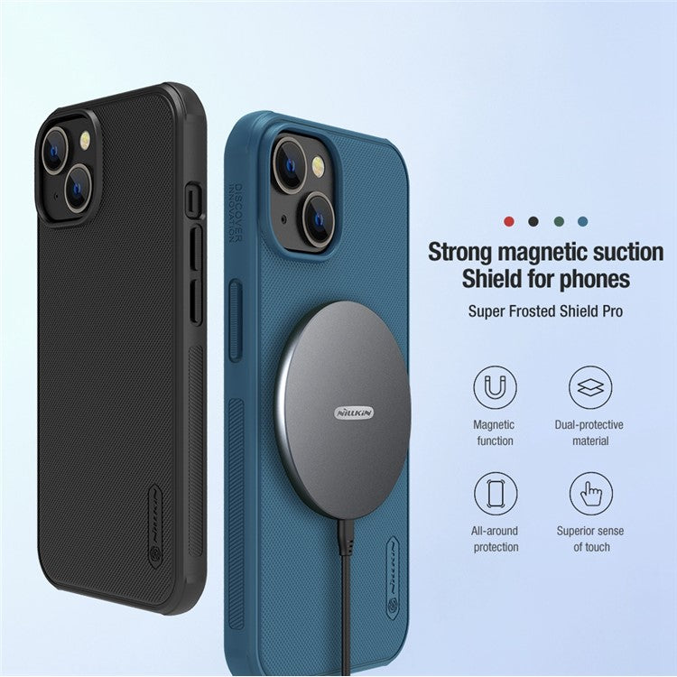 NILLKIN-Frosted-Shield-Pro-for-iPhone-14-/-iPhone-13-Hard-PC-Soft-TPU-Matte-Phone-Cover-Magnetic-Absorption-Case---Black