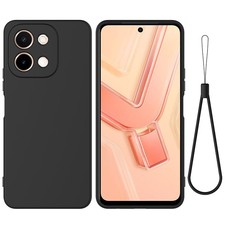 For vivo Y28 4G Case Liquid Silicone Phone Cover with Hand Strap - Black