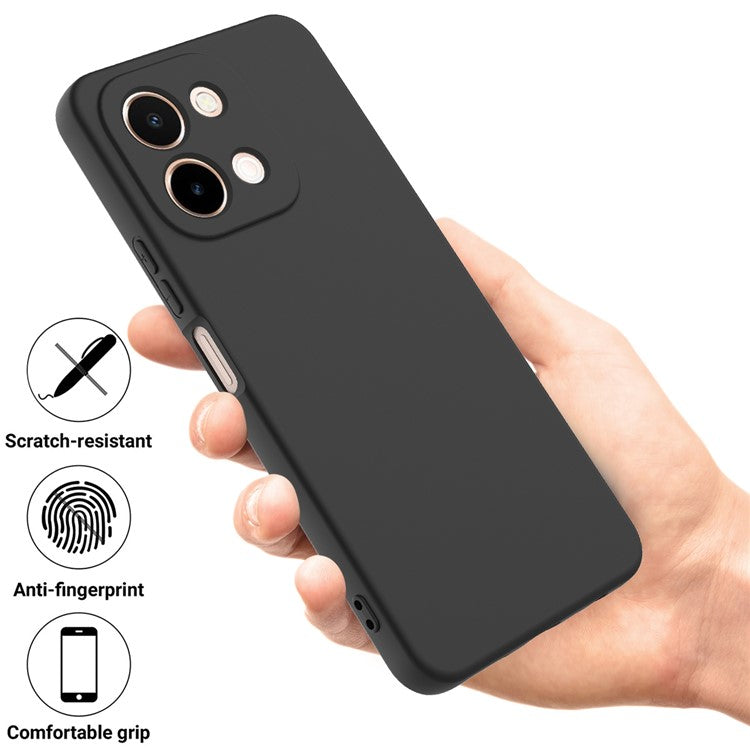 For vivo Y28 4G Case Liquid Silicone Phone Cover with Hand Strap - Black