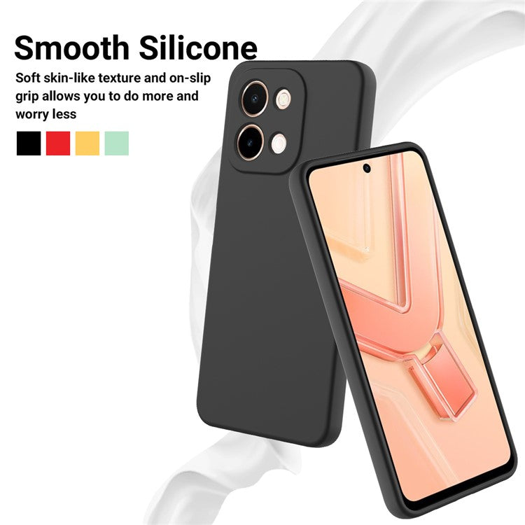 For vivo Y28 4G Case Liquid Silicone Phone Cover with Hand Strap - Black