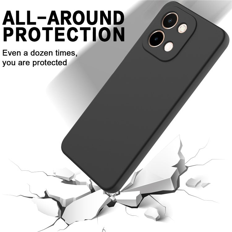 For vivo Y28 4G Case Liquid Silicone Phone Cover with Hand Strap - Black