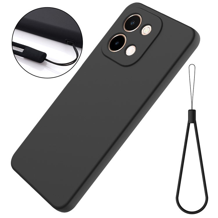 For vivo Y28 4G Case Liquid Silicone Phone Cover with Hand Strap - Black