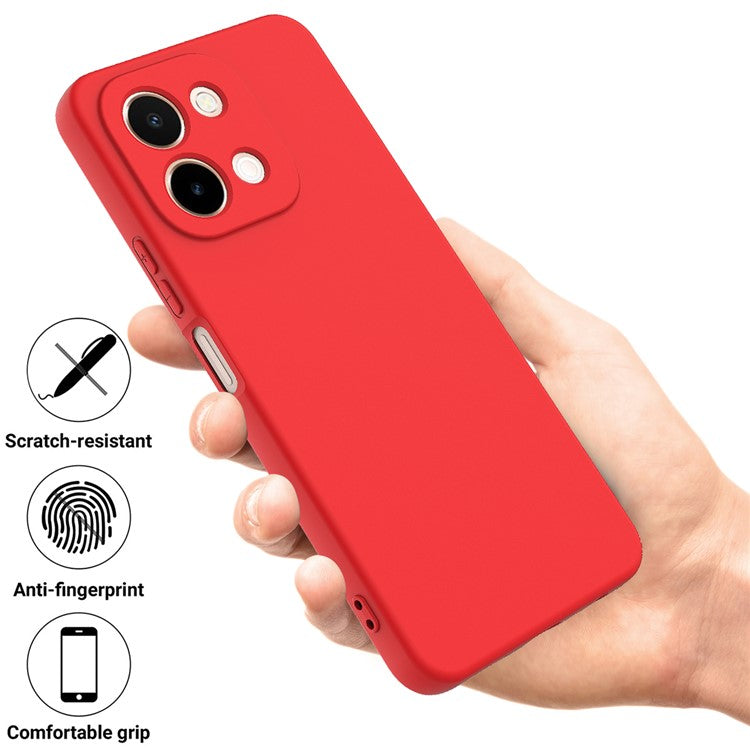 For vivo Y28 4G Case Liquid Silicone Phone Cover with Hand Strap - Red