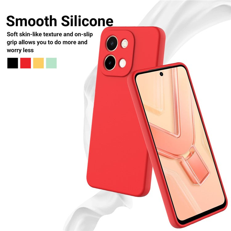 For vivo Y28 4G Case Liquid Silicone Phone Cover with Hand Strap - Red