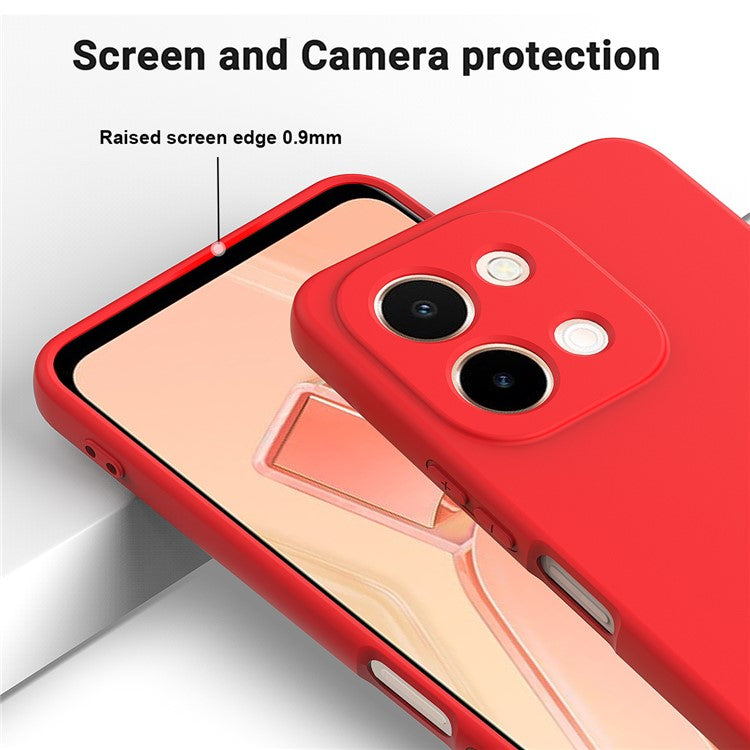 For vivo Y28 4G Case Liquid Silicone Phone Cover with Hand Strap - Red