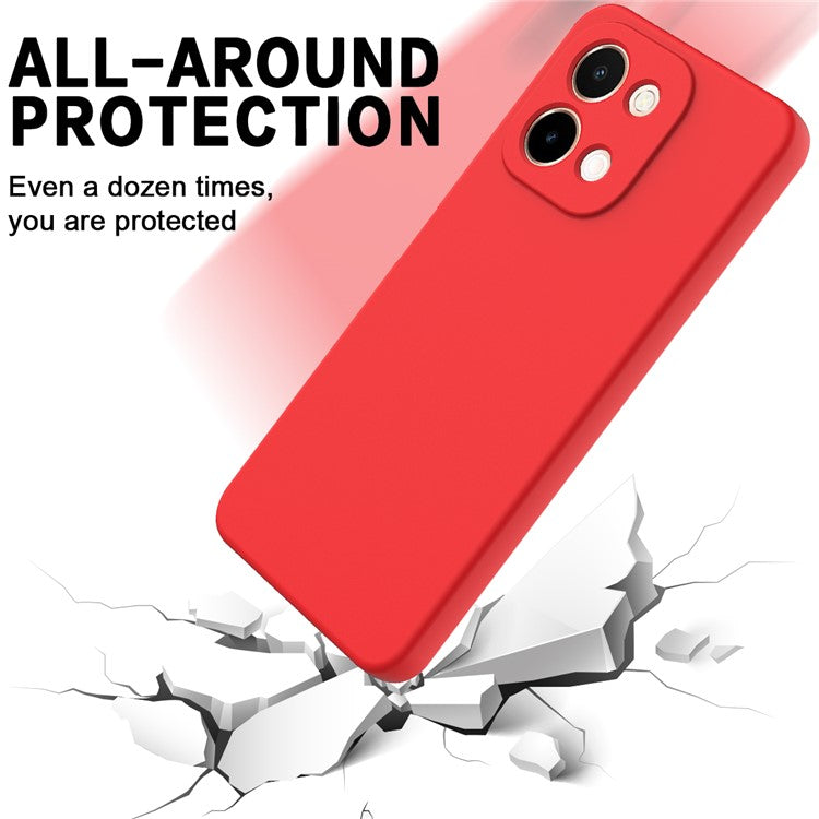 For vivo Y28 4G Case Liquid Silicone Phone Cover with Hand Strap - Red