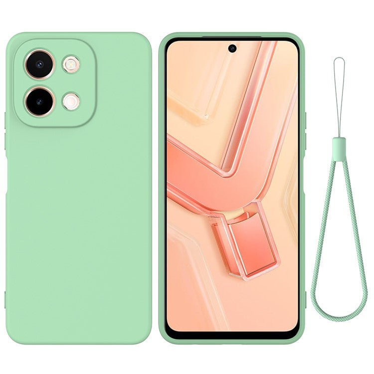 For vivo Y28 4G Case Liquid Silicone Phone Cover with Hand Strap - Green