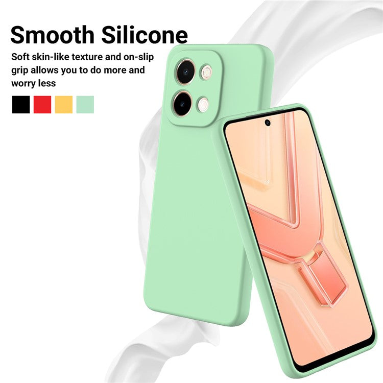 For vivo Y28 4G Case Liquid Silicone Phone Cover with Hand Strap - Green