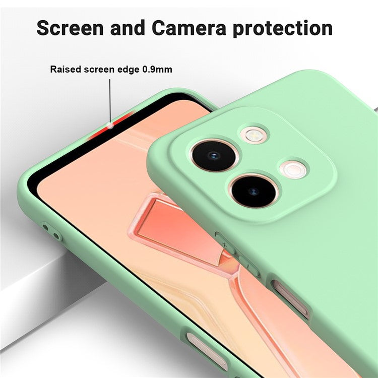 For vivo Y28 4G Case Liquid Silicone Phone Cover with Hand Strap - Green