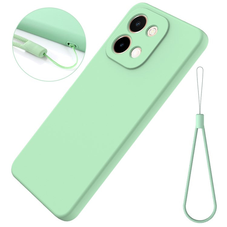 For vivo Y28 4G Case Liquid Silicone Phone Cover with Hand Strap - Green