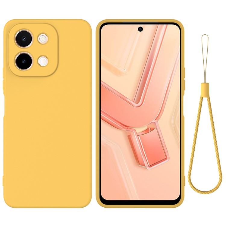 For vivo Y28 4G Case Liquid Silicone Phone Cover with Hand Strap - Yellow