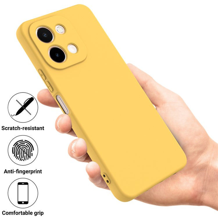 For vivo Y28 4G Case Liquid Silicone Phone Cover with Hand Strap - Yellow